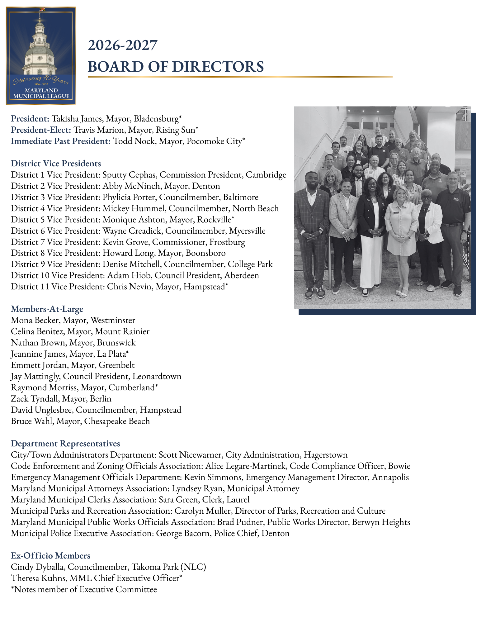 Members of the 2026-27 MML Board of Directors